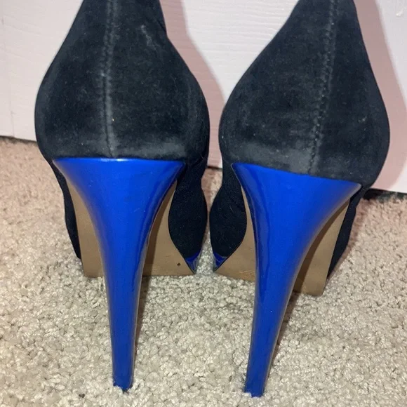 Aldo Electric Blue and Black Suede Peep Toe High Heels 6.5 - Picture 2 of 4
